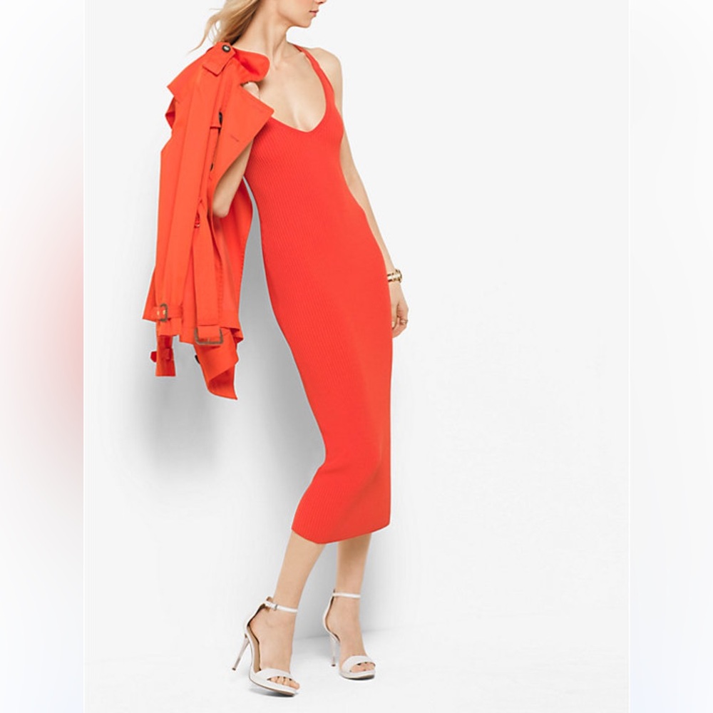 Michael Kors Ribbed Sweater Dress Orange/Coral Small NWT